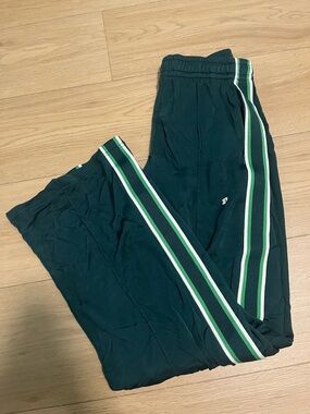 Victoria's Secret Dark Green Track Pants with White & Light Green Stripes